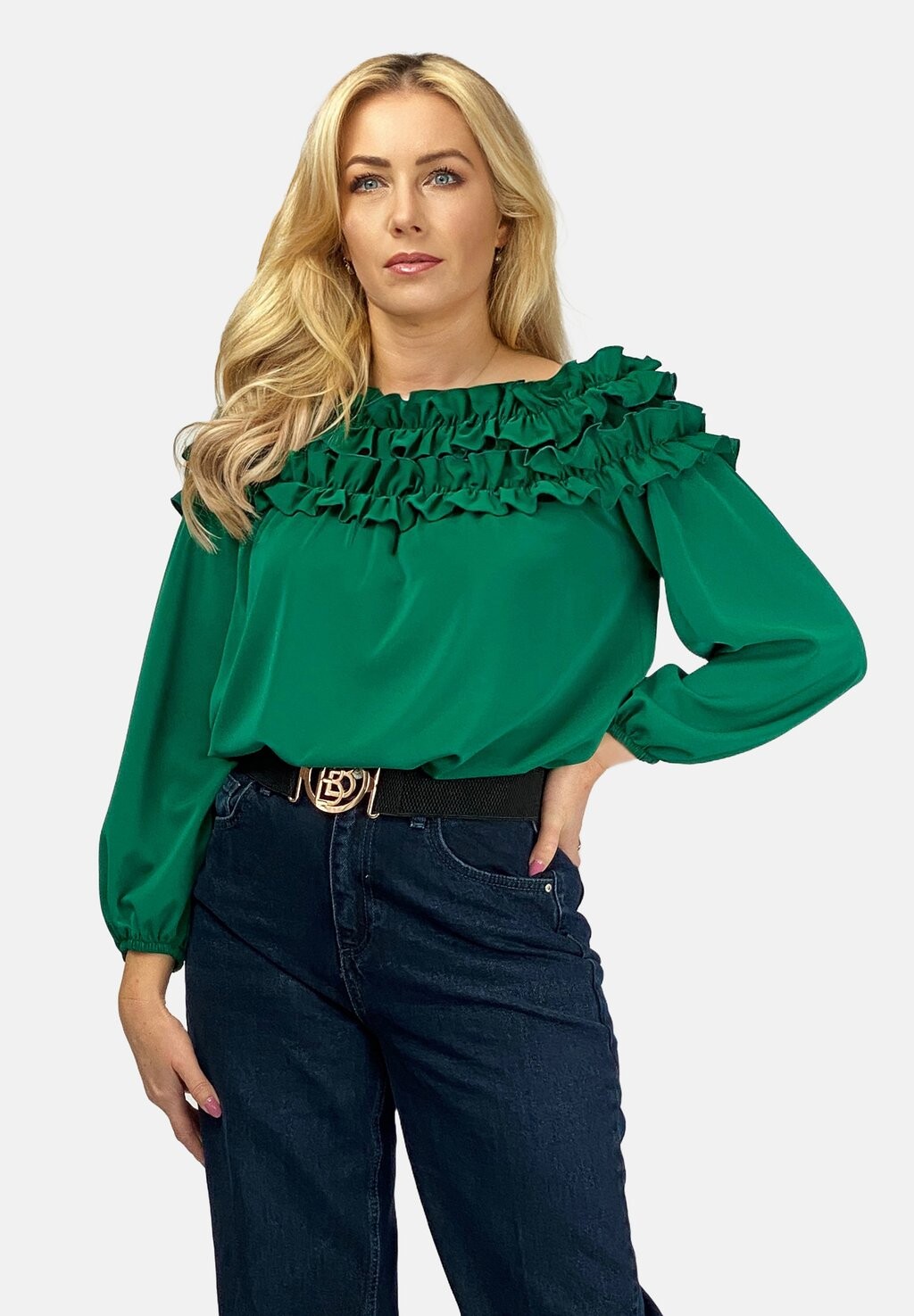 Блузка SPANISH WITH FRILLS REGINA FASHION, цвет green 
Блузка SPANISH WITH FRILLS REGINA FASHION, цвет green