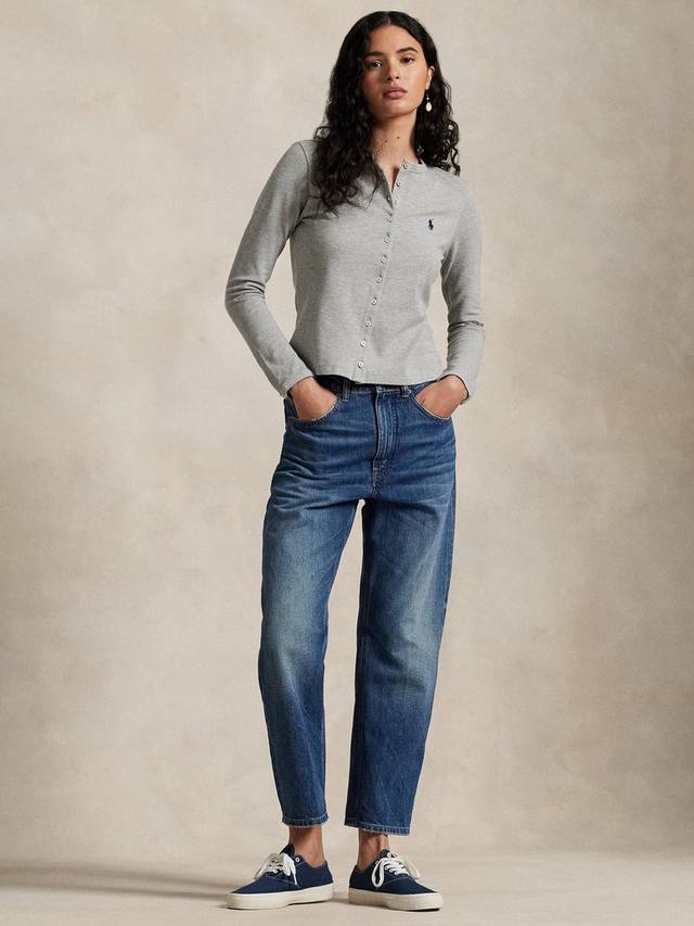 Кардиган с круглым вырезом из эластичного хлопка Ralph Lauren, серый 
Кардиган с круглым вырезом из эластичного хлопка Ralph Lauren, серый