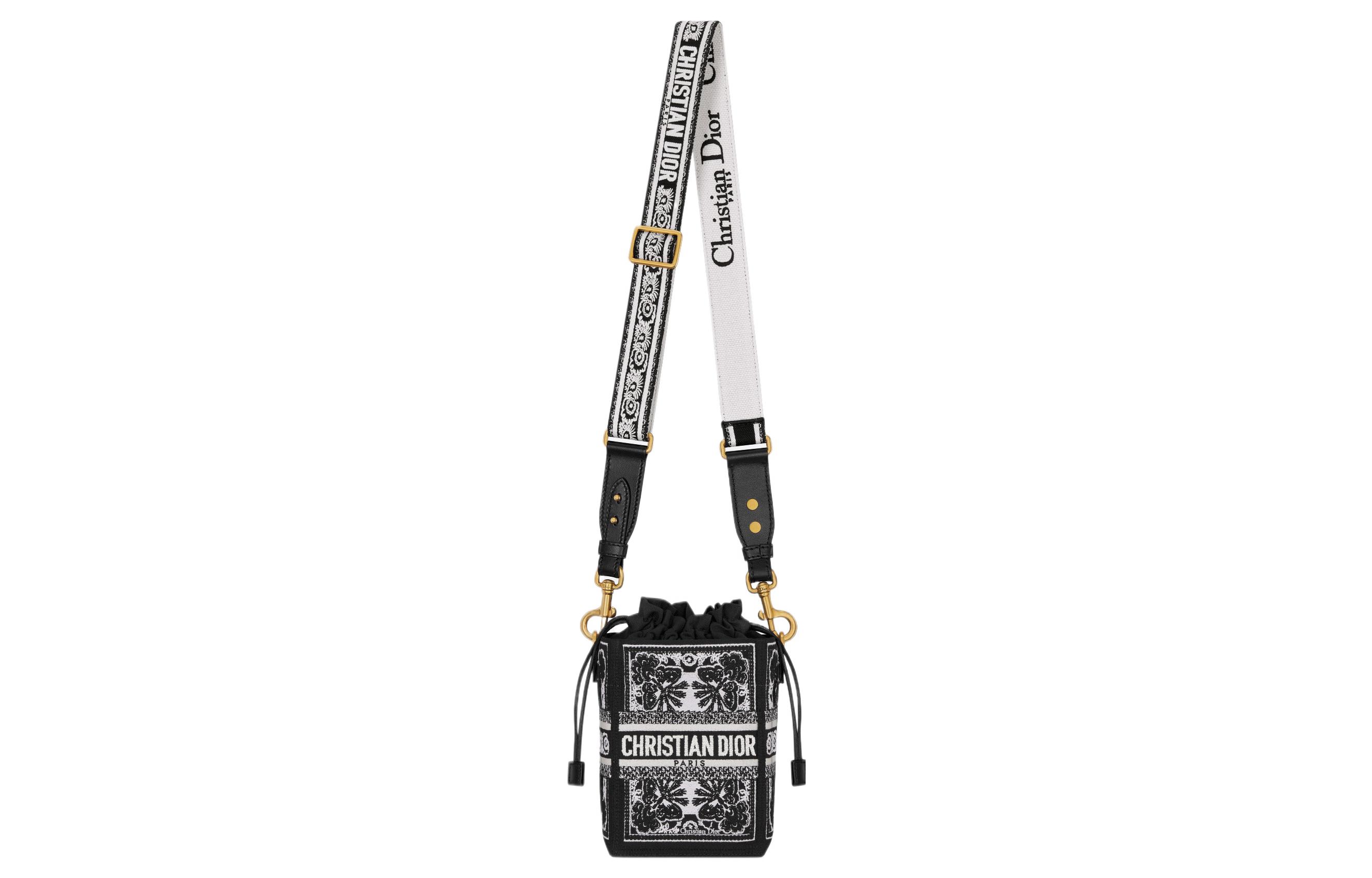 DIOR Вышитая сумка ведро через плечо женская бело-черная