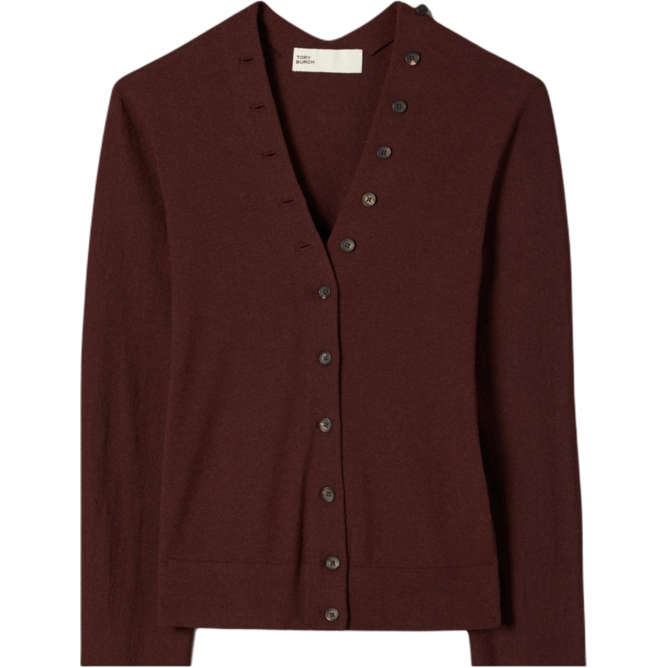 Tory Burch Женский свитер, темно-фиолетовый с красным V-образным вырезом, кардиган средней длины
Tory Burch Женский свитер, темно-фиолетовый с красным V-образным вырезом, кардиган средней длины