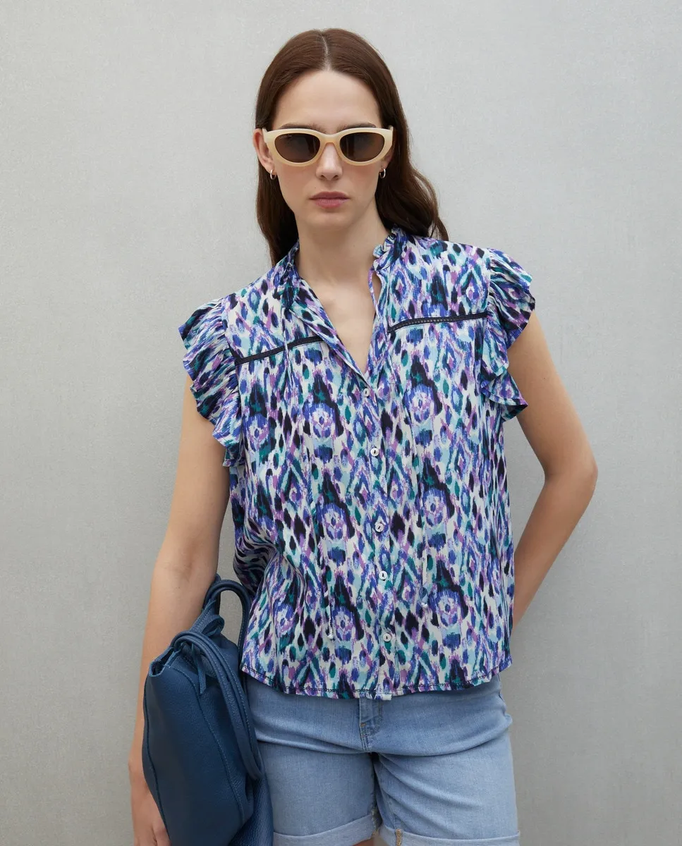 Женская рубашка с бамбуковой воланой Easy Wear, синий 
Женская рубашка с бамбуковой воланой Easy Wear, синий