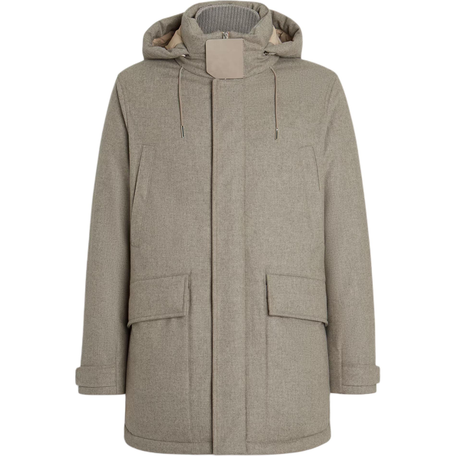 Ermenegildo Zegna Мужская пуховая куртка светло-серого цвета с капюшоном, парка средней высоты
Ermenegildo Zegna Мужская пуховая куртка светло-серого цвета с капюшоном, парка средней высоты