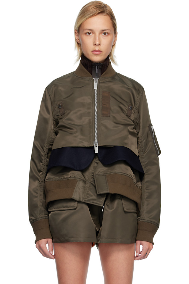 Sacai Блузон из нейлоновой саржи и шерстяного меланжа цвета хаки
Sacai Блузон из нейлоновой саржи и шерстяного меланжа цвета хаки