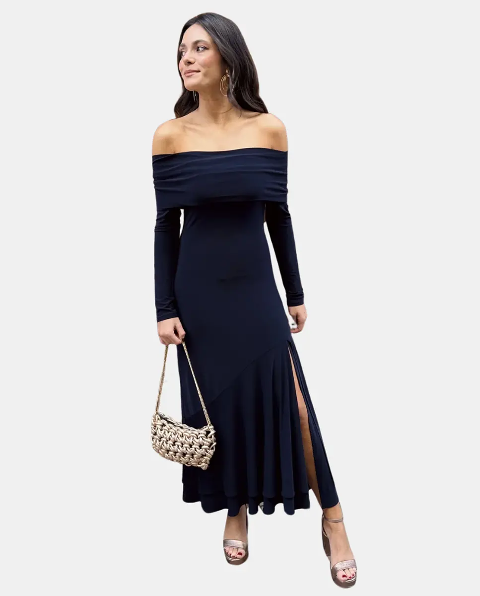 Платье с двойной оборкой и разрезом Miphai, темно-синий
Платье с двойной оборкой и разрезом Miphai, темно-синий