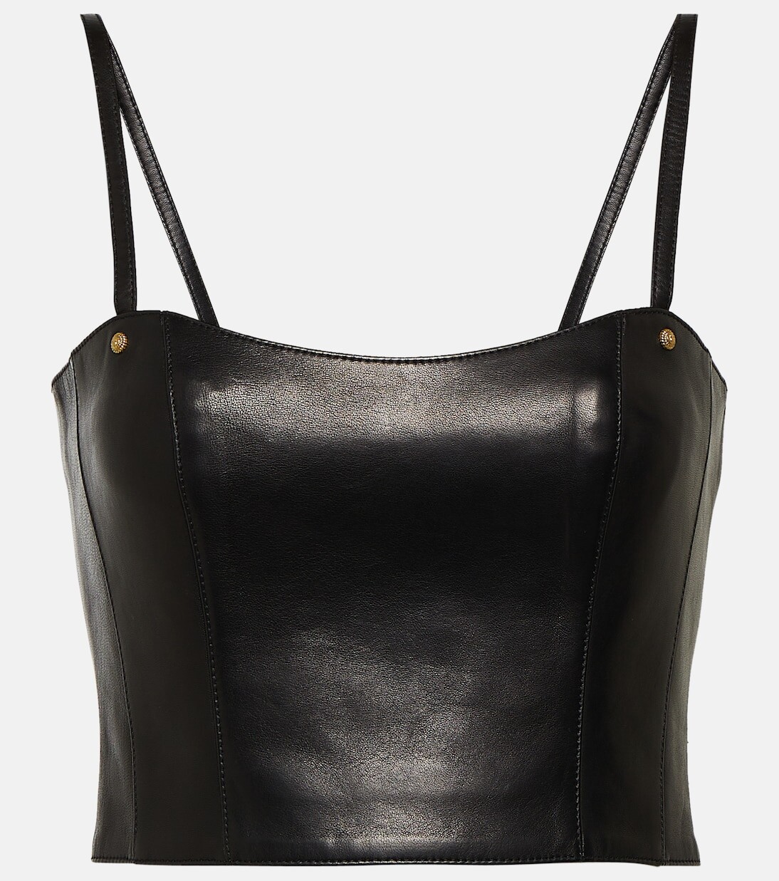 Кожаный укороченный топ Balmain, черный
Кожаный укороченный топ Balmain, черный