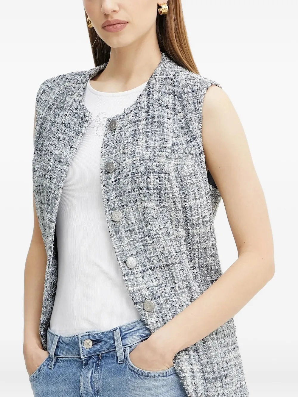 Твидовый жилет без рукавов GUESS USA, серый
Твидовый жилет без рукавов GUESS USA, серый