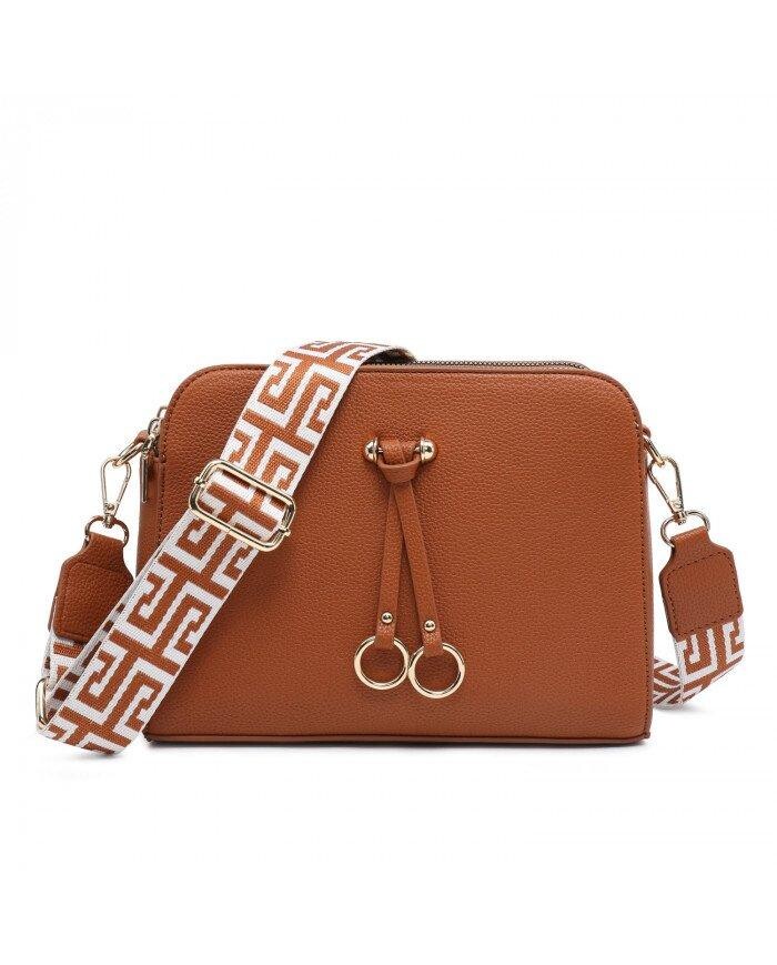 Сумка через плечо из парусины с тремя секциями на молнии JFY, коричневый 
Сумка через плечо из парусины с тремя секциями на молнии JFY, коричневый