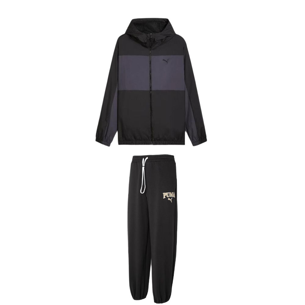 Puma Мужской повседневный спортивный комплект: черный верх + черные брюки, с капюшоном, средней жесткости
Puma Мужской повседневный спортивный комплект: черный верх + черные брюки, с капюшоном, средней жесткости