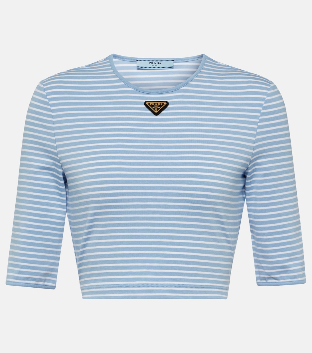 Логотип укороченный топ из хлопковой смеси Prada, Celeste + Bianco
Логотип укороченный топ из хлопковой смеси Prada, Celeste + Bianco