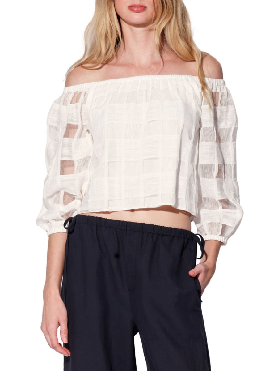 Укороченный топ Gracie из хлопка и шелка с открытыми плечами Walter Baker, белый 
Укороченный топ Gracie из хлопка и шелка с открытыми плечами Walter Baker, белый