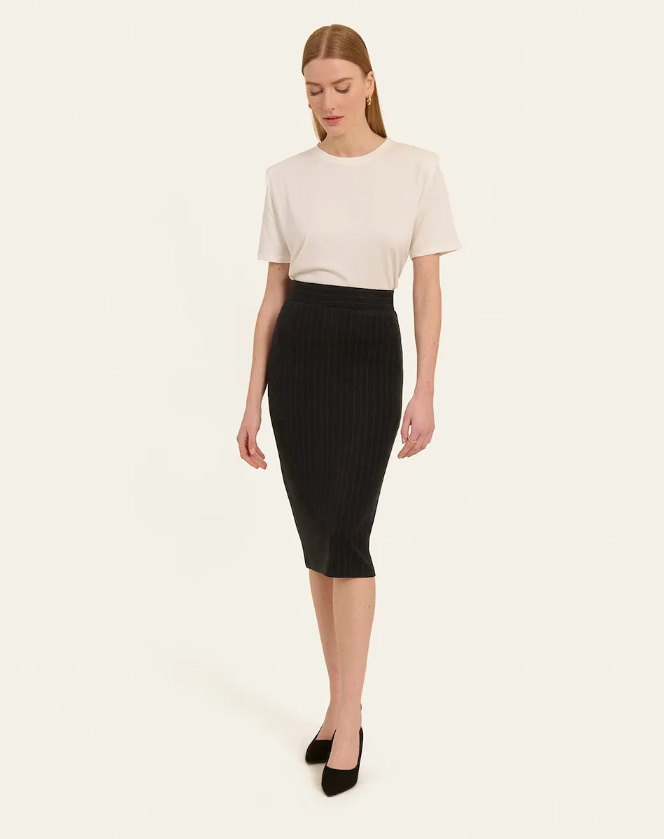 Юбка миди в полоску Naf Naf, черный 
Юбка миди в полоску Naf Naf, черный