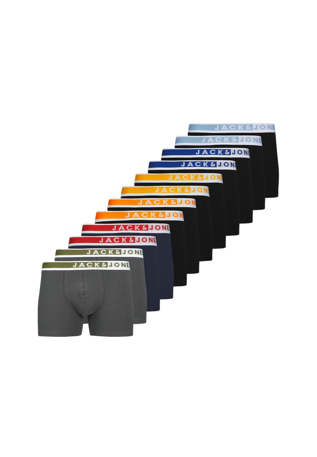 Мужские шорты-боксеры, упаковка из 12 шт - JACKARIM SOLID TRUNKS, однотонные, пояс с логотипом, смесь хлопка JACK & JONES, цвет Schwarz/blau/gr_n
Мужские шорты-боксеры, упаковка из 12 шт - JACKARIM SOLID TRUNKS, однотонные, пояс с логотипом, смесь хлопка JACK & JONES, цвет Schwarz/blau/gr_n