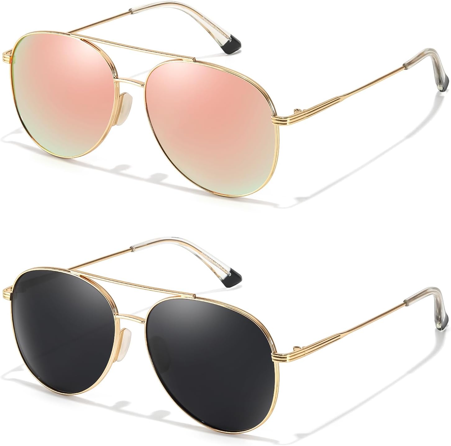 Солнцезащитные очки-авиаторы TJUTR с защитой от спутывания линз для женщин и мужчин, поляризованные, с защитой от УФ-излучения, модные, с металлической оправой, предотвращающей зацепление за одежду, A3 Gold/Pink + Gold/Grey
Солнцезащитные очки-авиаторы TJUTR с защитой от спутывания линз для женщин и мужчин, поляризованные, с защитой от УФ-излучения, модные, с металлической оправой, предотвращающей зацепление за одежду, A3 Gold/Pink + Gold/Grey
