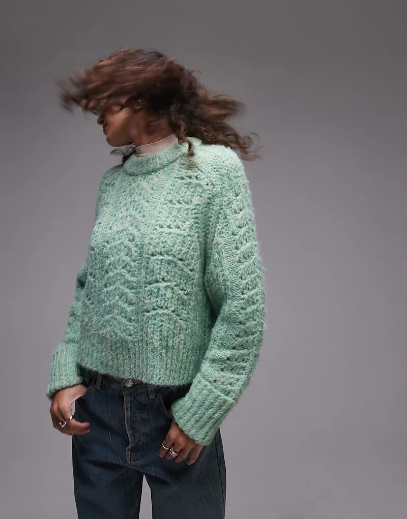 Вязаный свободный джемпер с узором «крюк» зеленого цвета Topshop
Вязаный свободный джемпер с узором «крюк» зеленого цвета Topshop