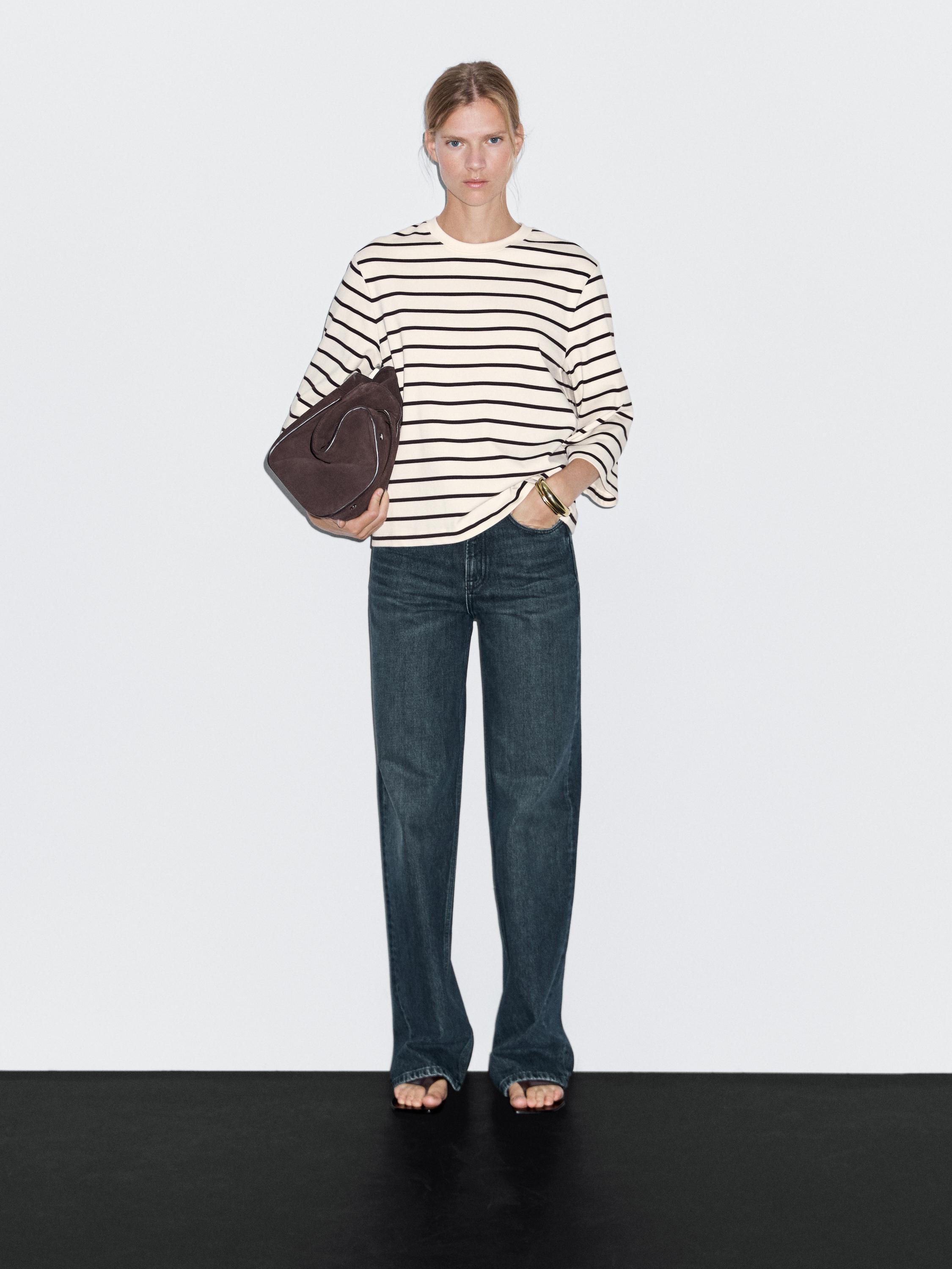 Полосатая футболка с рукавами до локтя Massimo Dutti, кремовый
Полосатая футболка с рукавами до локтя Massimo Dutti, кремовый