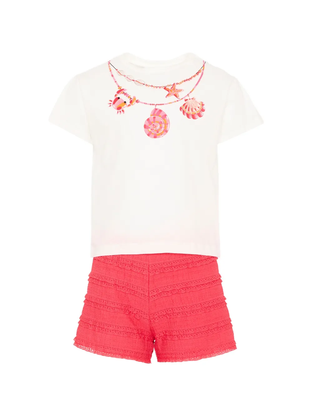 Комплект из шорт с оборками и графичным принтом Mayoral, розовый
Комплект из шорт с оборками и графичным принтом Mayoral, розовый