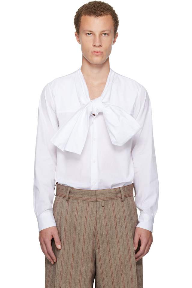 Хлопковая рубашка с бантом на воротнике Dries Van Noten, белый
Хлопковая рубашка с бантом на воротнике Dries Van Noten, белый