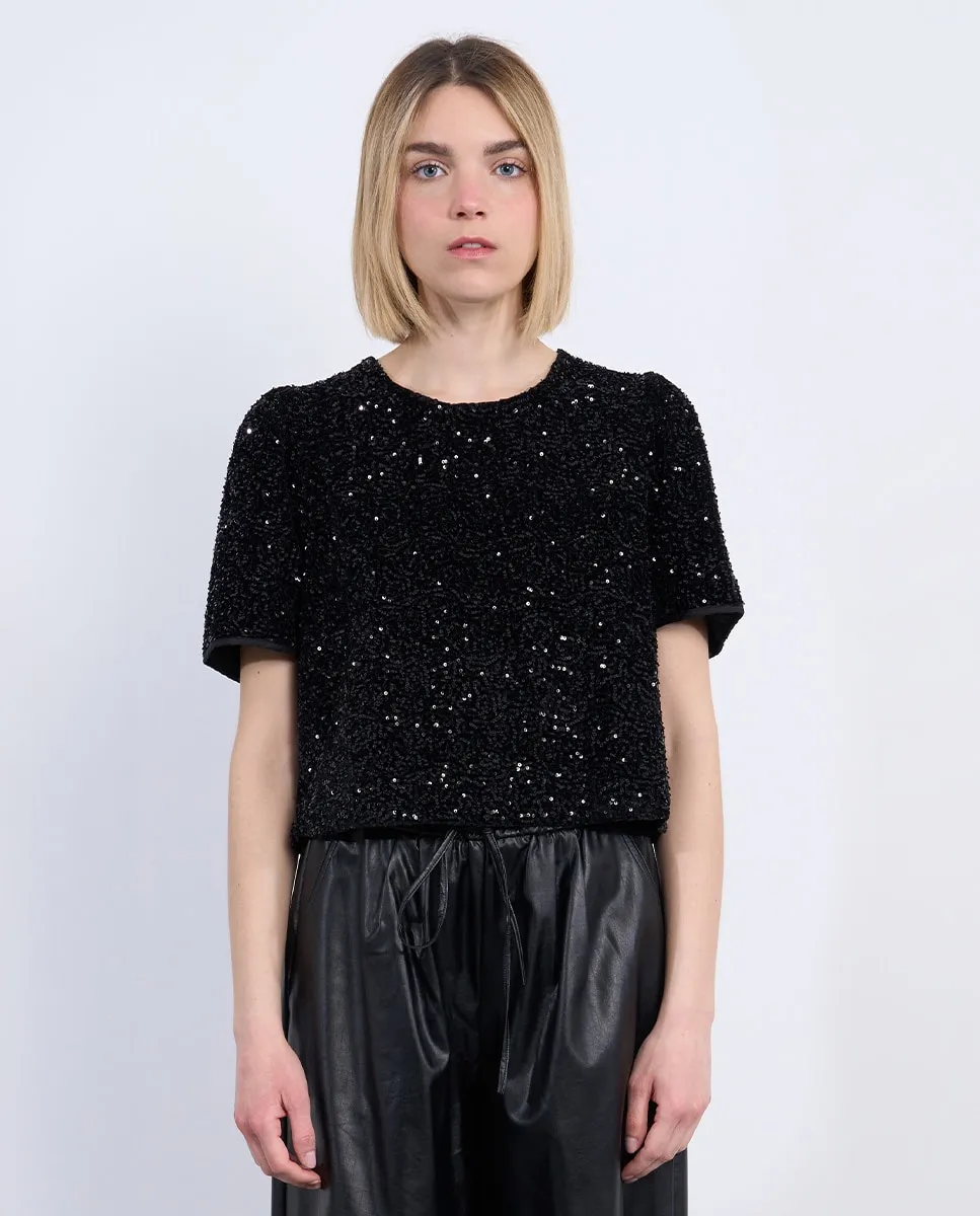Женский топ с короткими рукавами и пайетками Lili Sidonio, черный
Женский топ с короткими рукавами и пайетками Lili Sidonio, черный