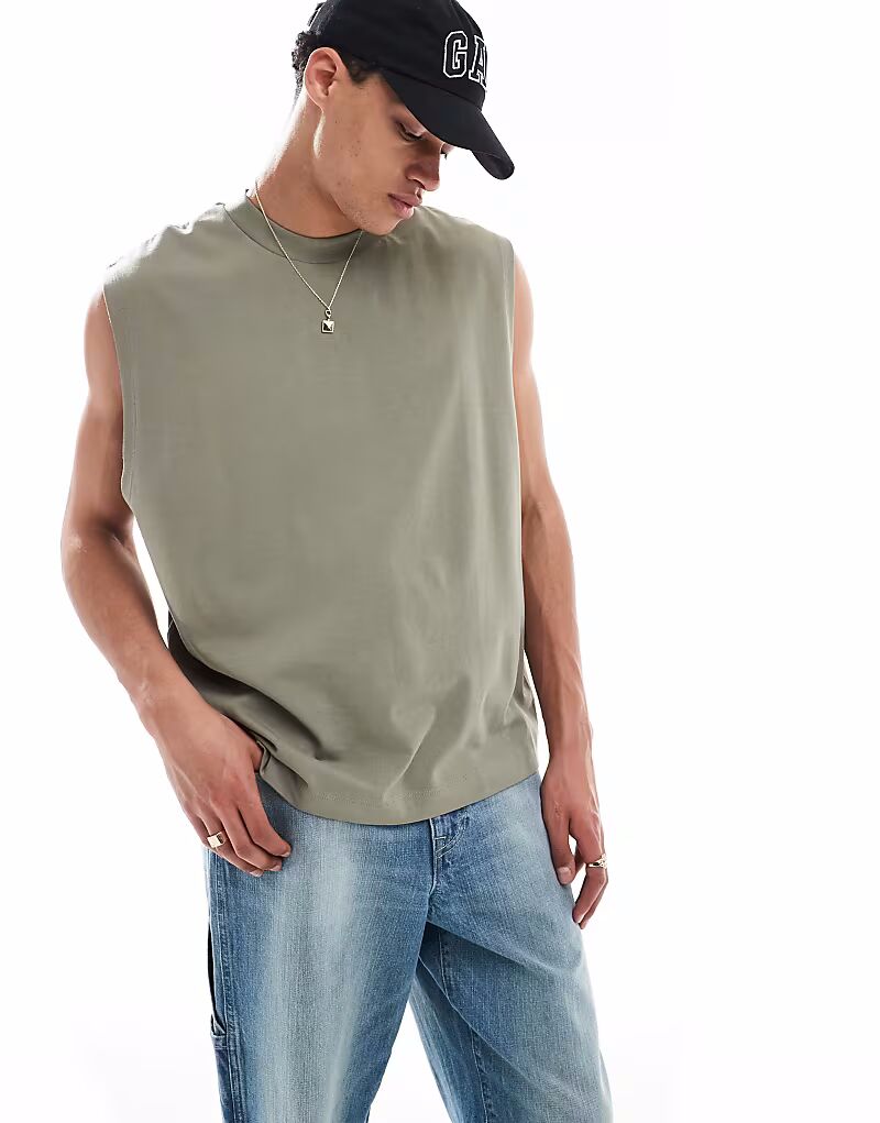 Тяжелая объемная майка ASOS DESIGN цвета хаки 
Тяжелая объемная майка ASOS DESIGN цвета хаки