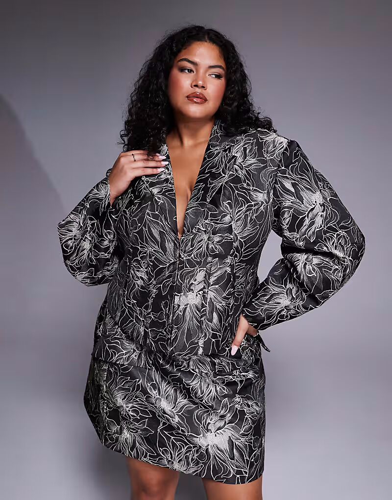 Жаккардовый блейзер Curve с черным цветочным принтом Asos Luxe
Жаккардовый блейзер Curve с черным цветочным принтом Asos Luxe