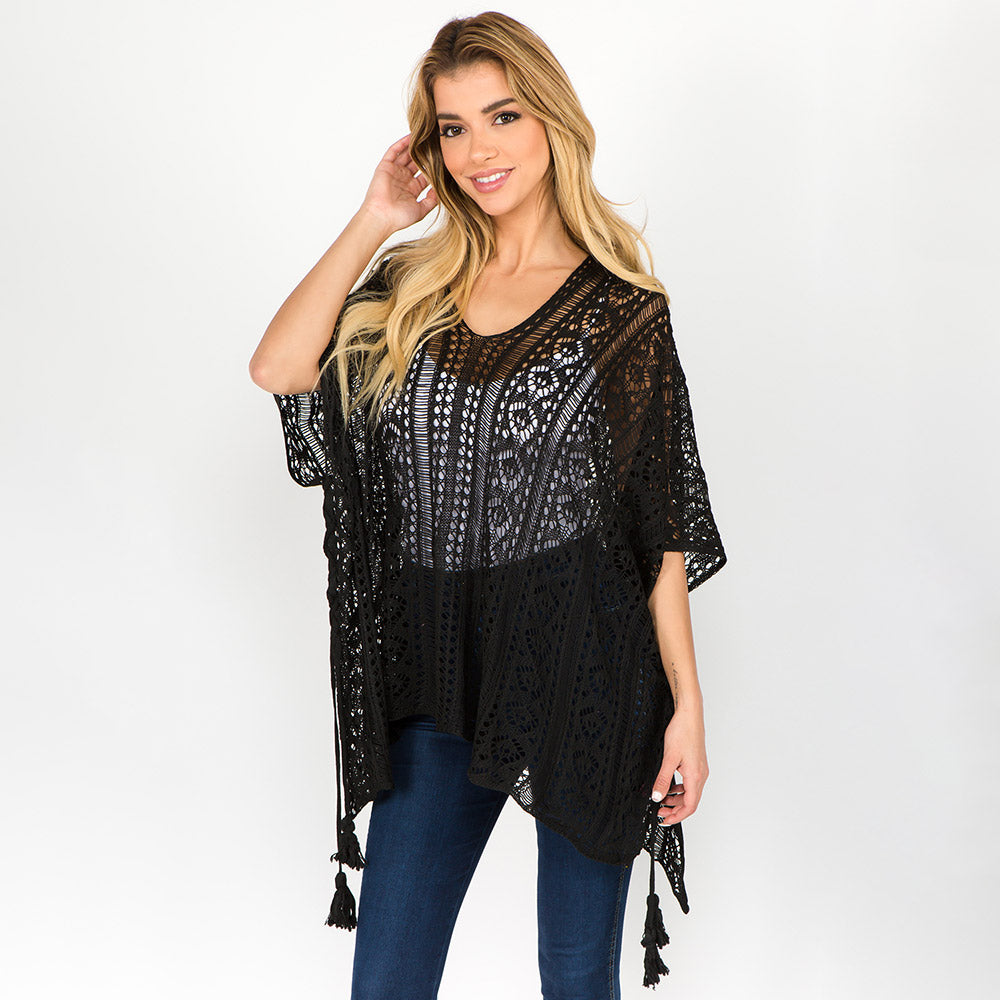 Бохо пончо с кружевными кистями TRUEDAMES, черный
Бохо пончо с кружевными кистями TRUEDAMES, черный