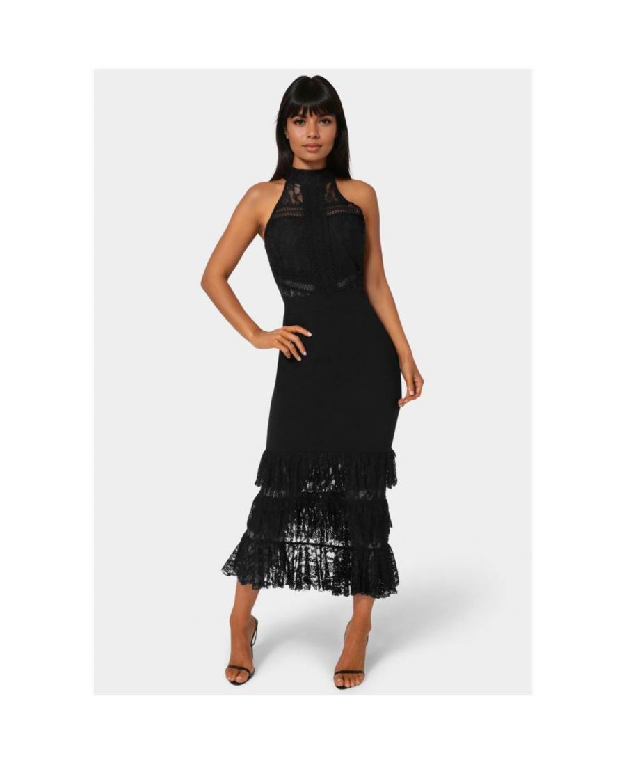 Женское кружевное платье миди с завязками на шее Bebe, Black
Женское кружевное платье миди с завязками на шее Bebe, Black