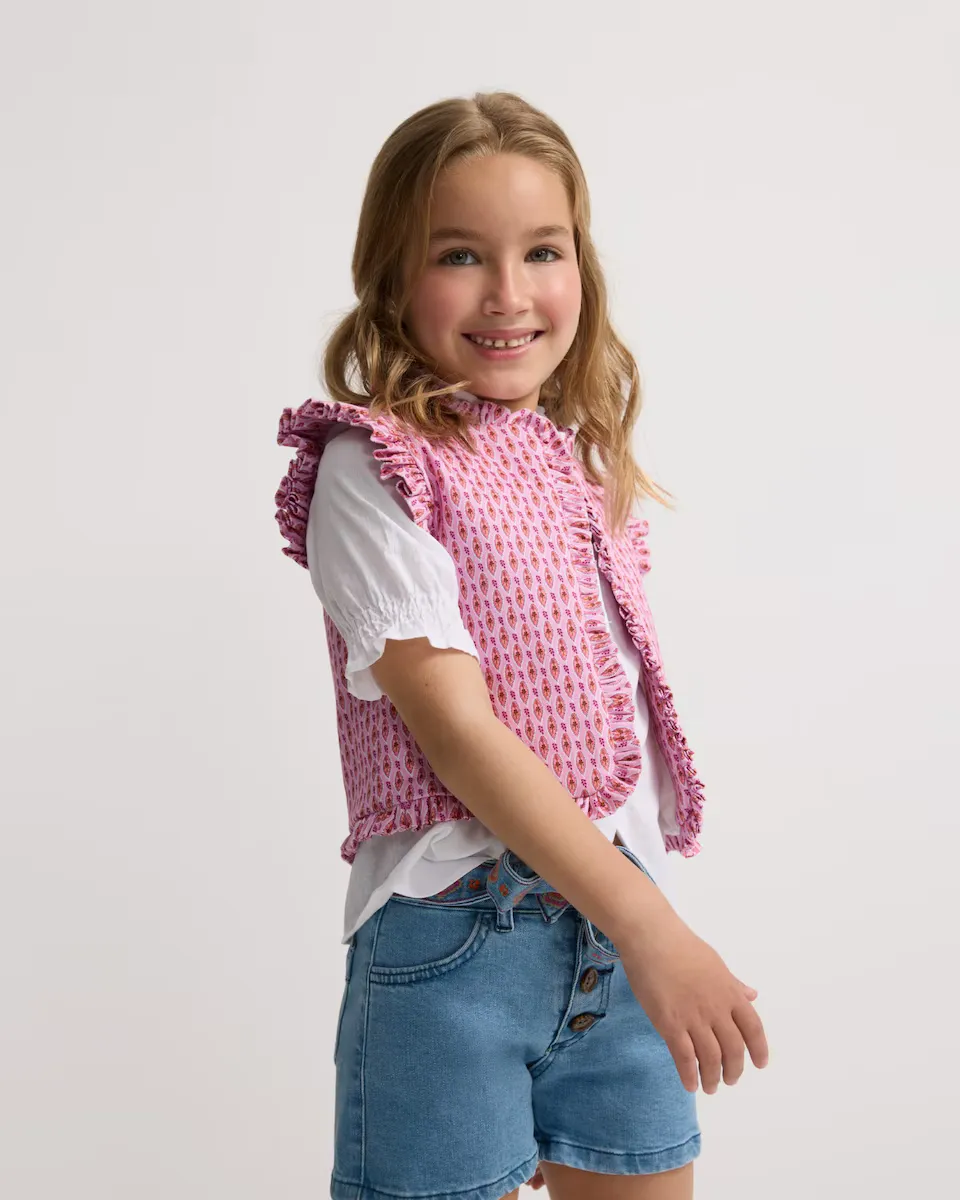 Детский реверсивный жилет с принтом розовый Silbon 
Детский реверсивный жилет с принтом розовый Silbon