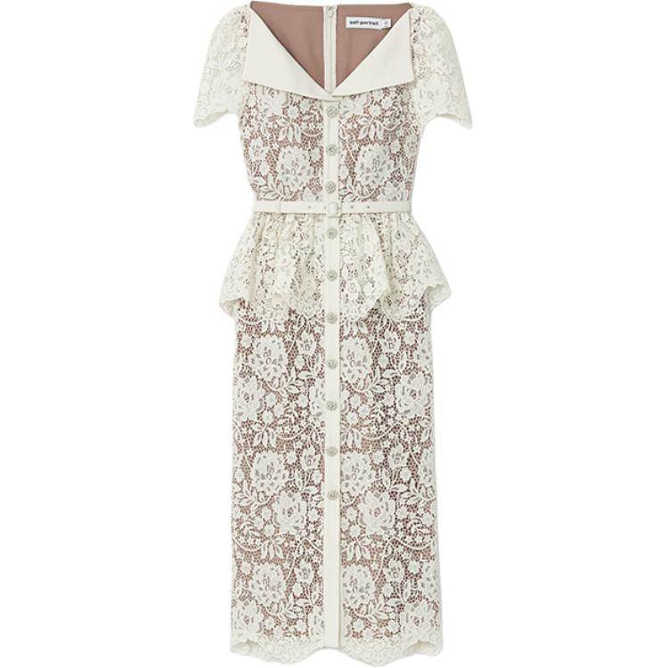 Self-Portrait Короткое платье с короткими рукавами Женское Слоновая кость Белый