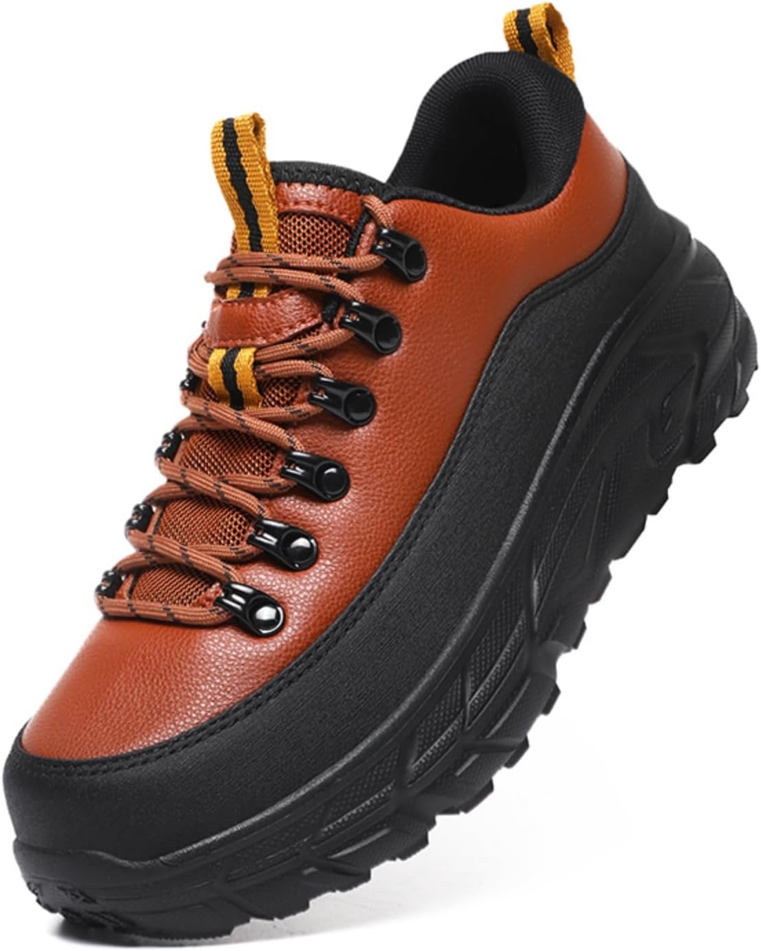 Мужские кожаные прогулочные туфли с противоскользящей подошвой - коричневые/черные походные ботинки с желтыми шнурками и металлическими люверсами для треккинга и повседневной носки Kelibasi
Мужские кожаные прогулочные туфли с противоскользящей подошвой - коричневые/черные походные ботинки с желтыми шнурками и металлическими люверсами для треккинга и повседневной носки Kelibasi