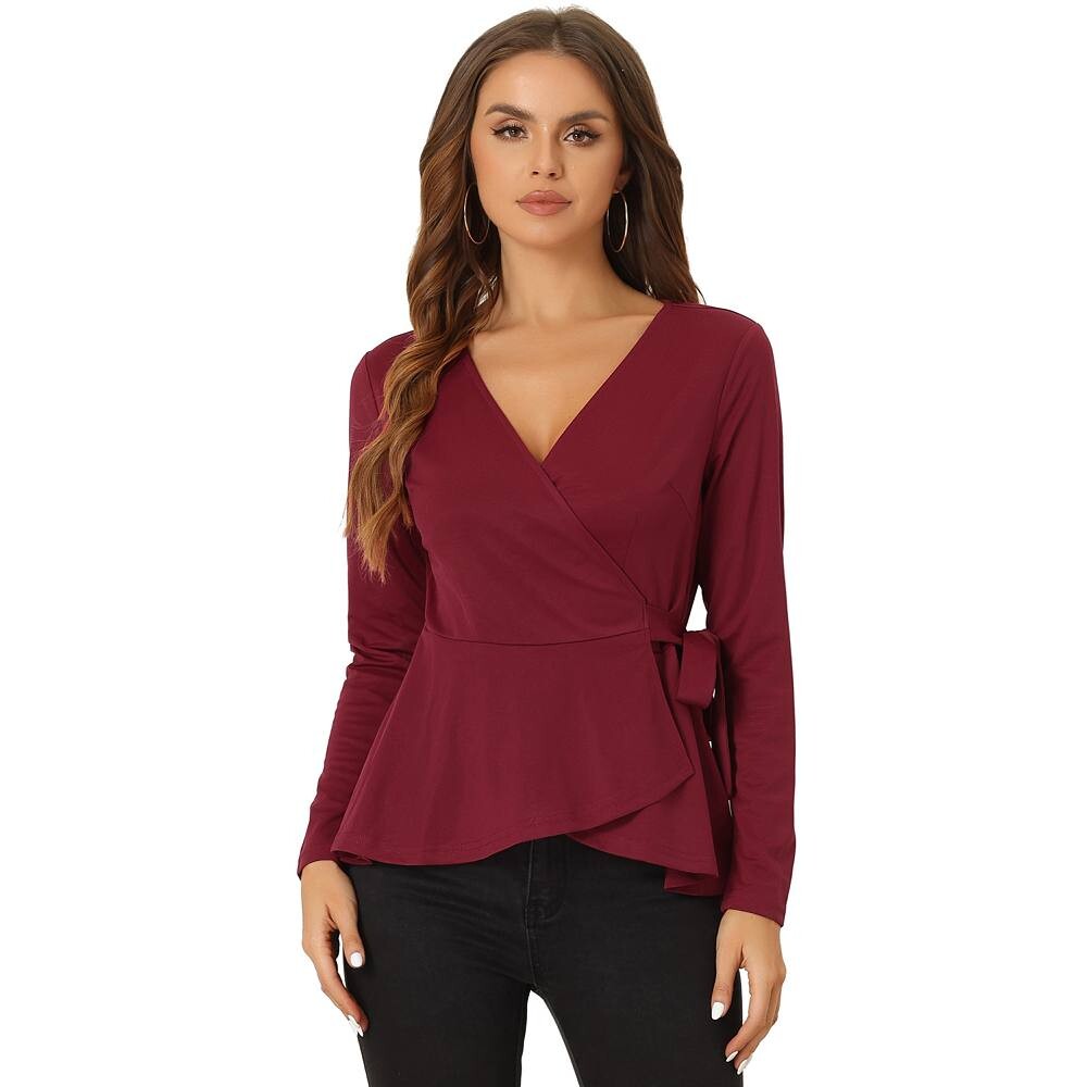 Повседневные топы с баской с запахом для женской элегантной трикотажной блузки с V-образным вырезом и длинными рукавами ALLEGRA K, красный
Повседневные топы с баской с запахом для женской элегантной трикотажной блузки с V-образным вырезом и длинными рукавами ALLEGRA K, красный
