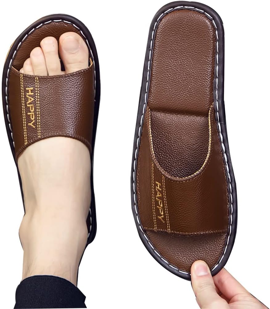 Кожаные тапочки XUEMML- домашние сандалии для мужчин и женщин с открытым носком, унисекс, из натуральной кожи, нескользящие домашние тапочки для спальни, коричневый
Кожаные тапочки XUEMML- домашние сандалии для мужчин и женщин с открытым носком, унисекс, из натуральной кожи, нескользящие домашние тапочки для спальни, коричневый