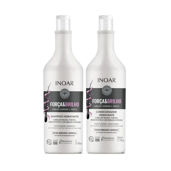 Набор для укрепления волос: шампунь, 1000 мл + кондиционер, 800 мл Inoar Forca & brilho
Набор для укрепления волос: шампунь, 1000 мл + кондиционер, 800 мл Inoar Forca & brilho