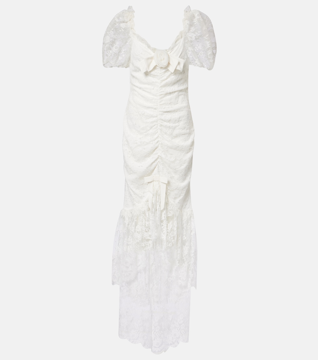 Кружевное платье с бантом и сборками Alessandra Rich, белый
Кружевное платье с бантом и сборками Alessandra Rich, белый