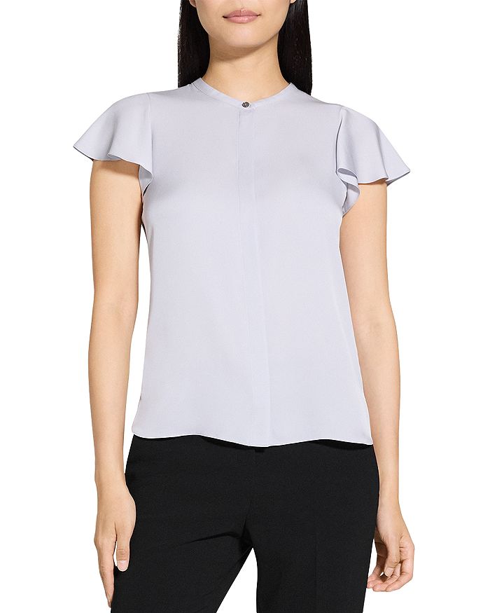 Топ с оборками на рукавах из шифона Theory, синий
Топ с оборками на рукавах из шифона Theory, синий