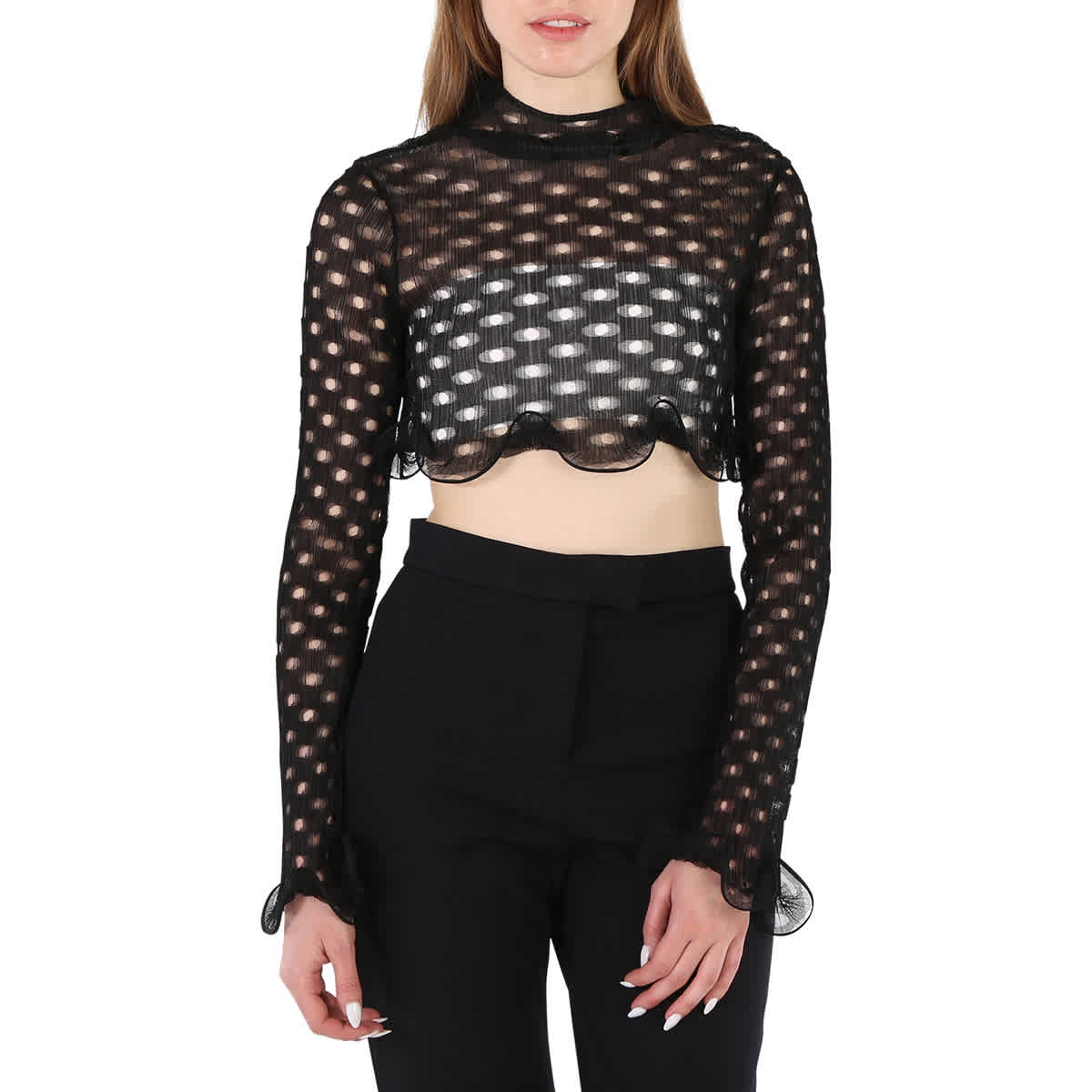 Burberry Женский черный топ с вырезанными деталями и рюшами
Burberry Женский черный топ с вырезанными деталями и рюшами