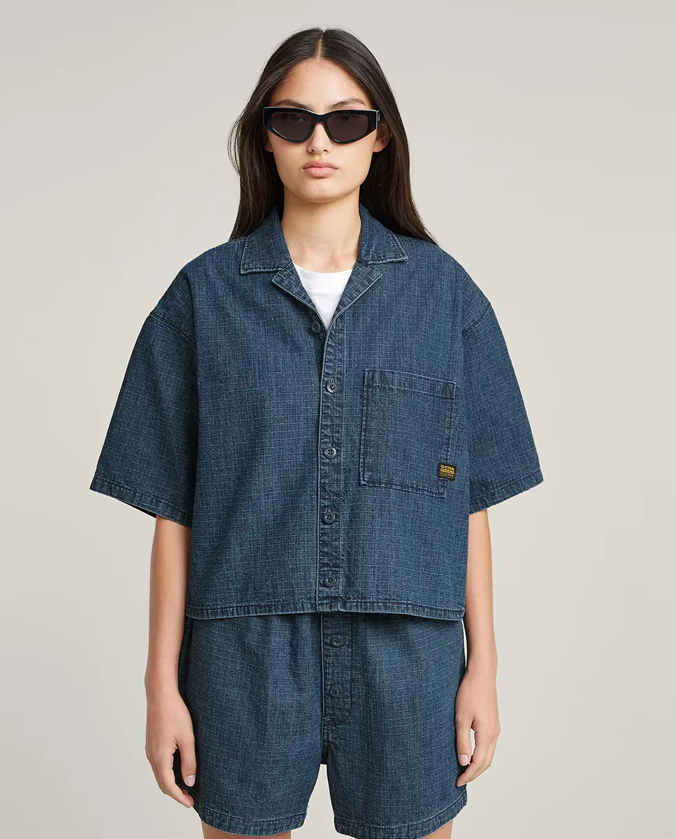 Женская джинсовая рубашка с коротким рукавом и свободным кроем G-Star, синий 
Женская джинсовая рубашка с коротким рукавом и свободным кроем G-Star, синий
