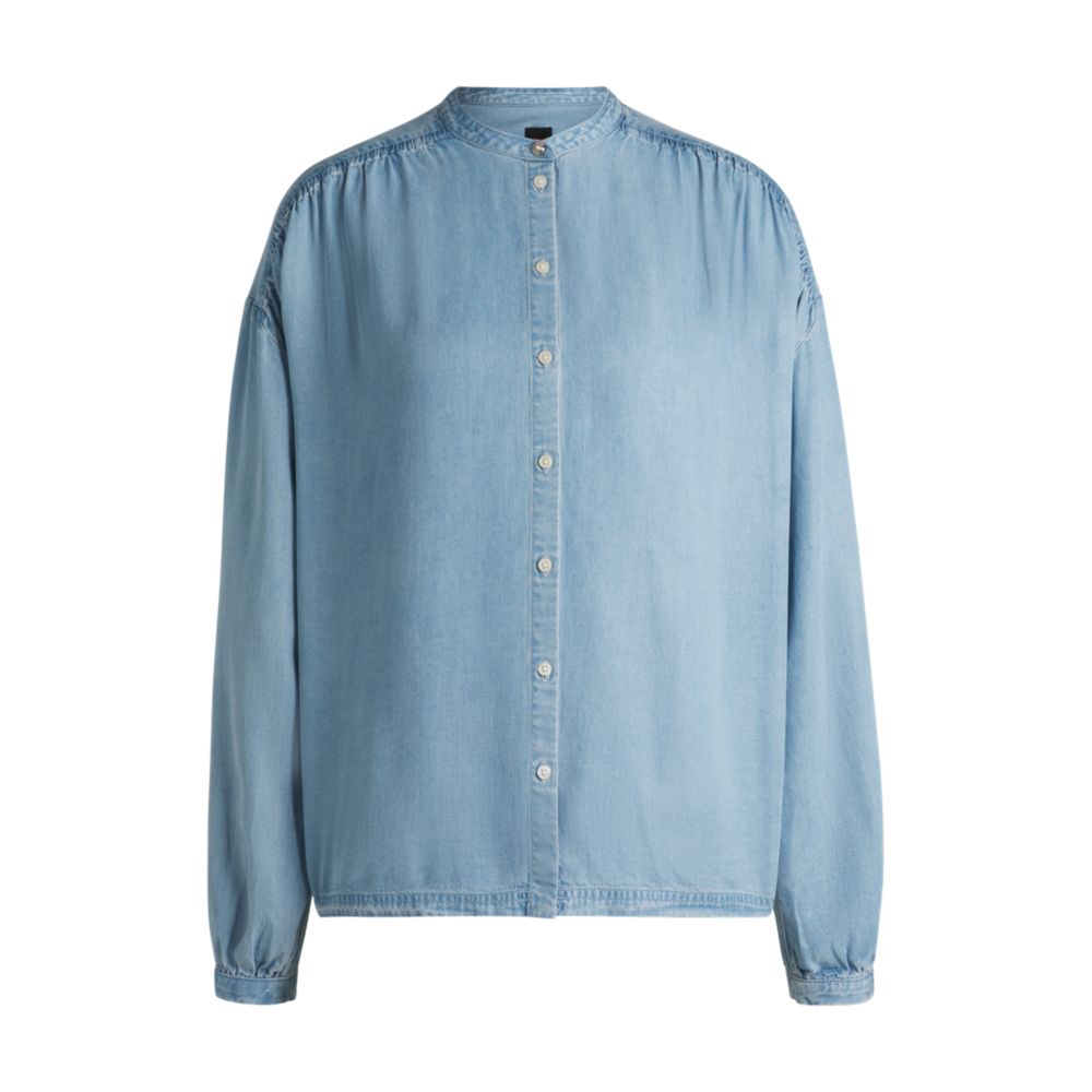 Блузка свободного кроя из ткани, имитирующей джинсовую ткань BOSS, светло-голубой
Блузка свободного кроя из ткани, имитирующей джинсовую ткань BOSS, светло-голубой