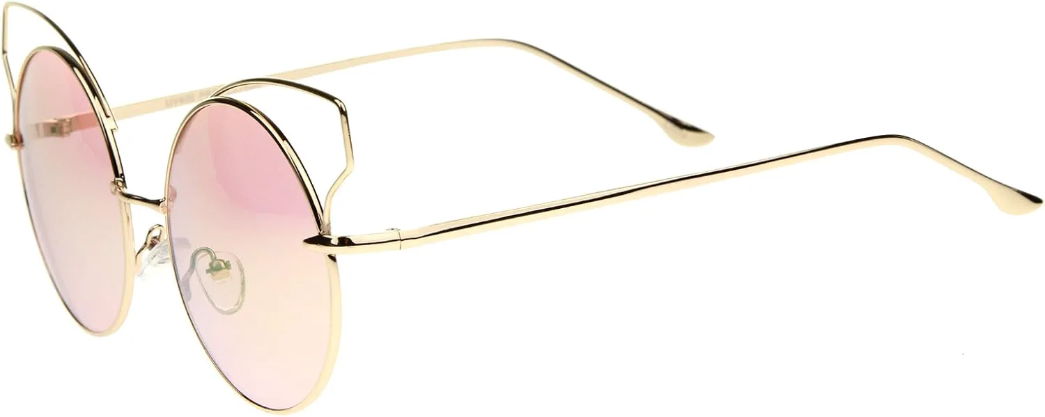 Женские солнцезащитные очки zeroUV с цельнометаллическим открытым дизайном, зеркальными линзами, круглой формы «кошачий глаз», диаметр линз 55 мм, Gold / Pink Mirror
Женские солнцезащитные очки zeroUV с цельнометаллическим открытым дизайном, зеркальными линзами, круглой формы «кошачий глаз», диаметр линз 55 мм, Gold / Pink Mirror