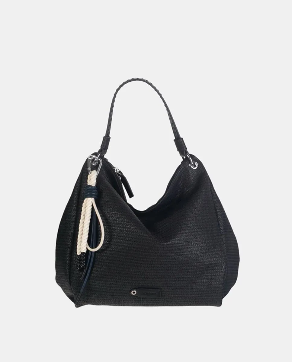 Сумка через плечо Stylo hobo с одной ручкой из тисненого полиуретана с эффектом рафии в однотонном исполнении с кисточкой, размер XL Volum, черный
Сумка через плечо Stylo hobo с одной ручкой из тисненого полиуретана с эффектом рафии в однотонном исполнении с кисточкой, размер XL Volum, черный