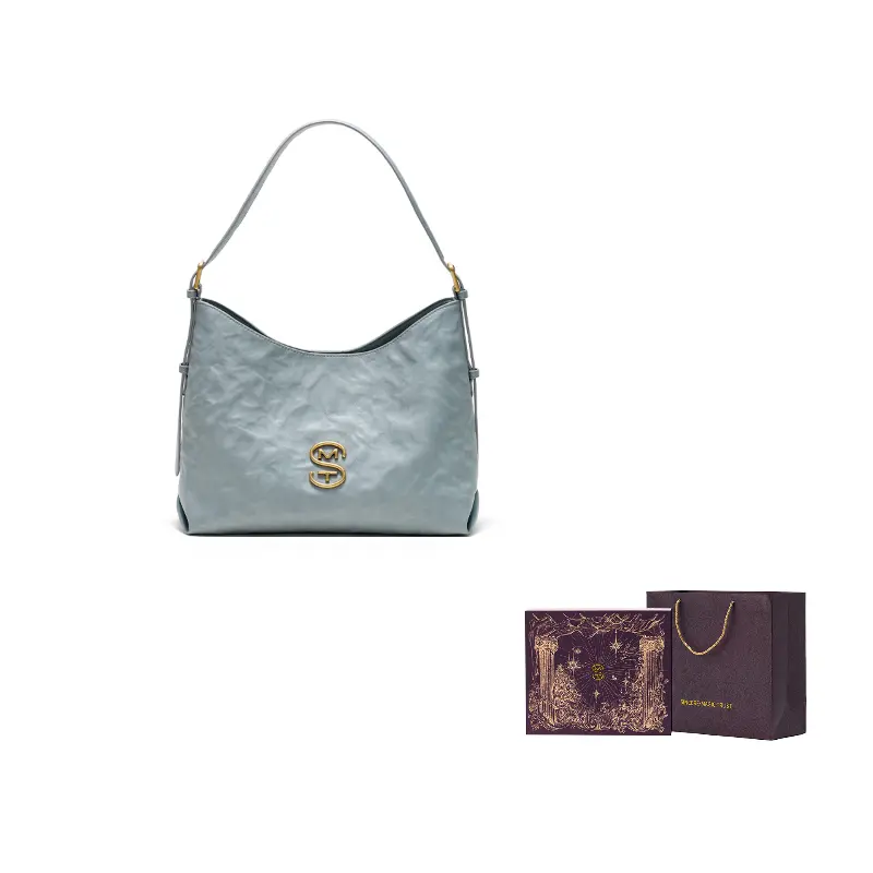 Simedin Кожаная сумка через плечо женская малая большая черная молочно-белая, Mist Blue Trumpets