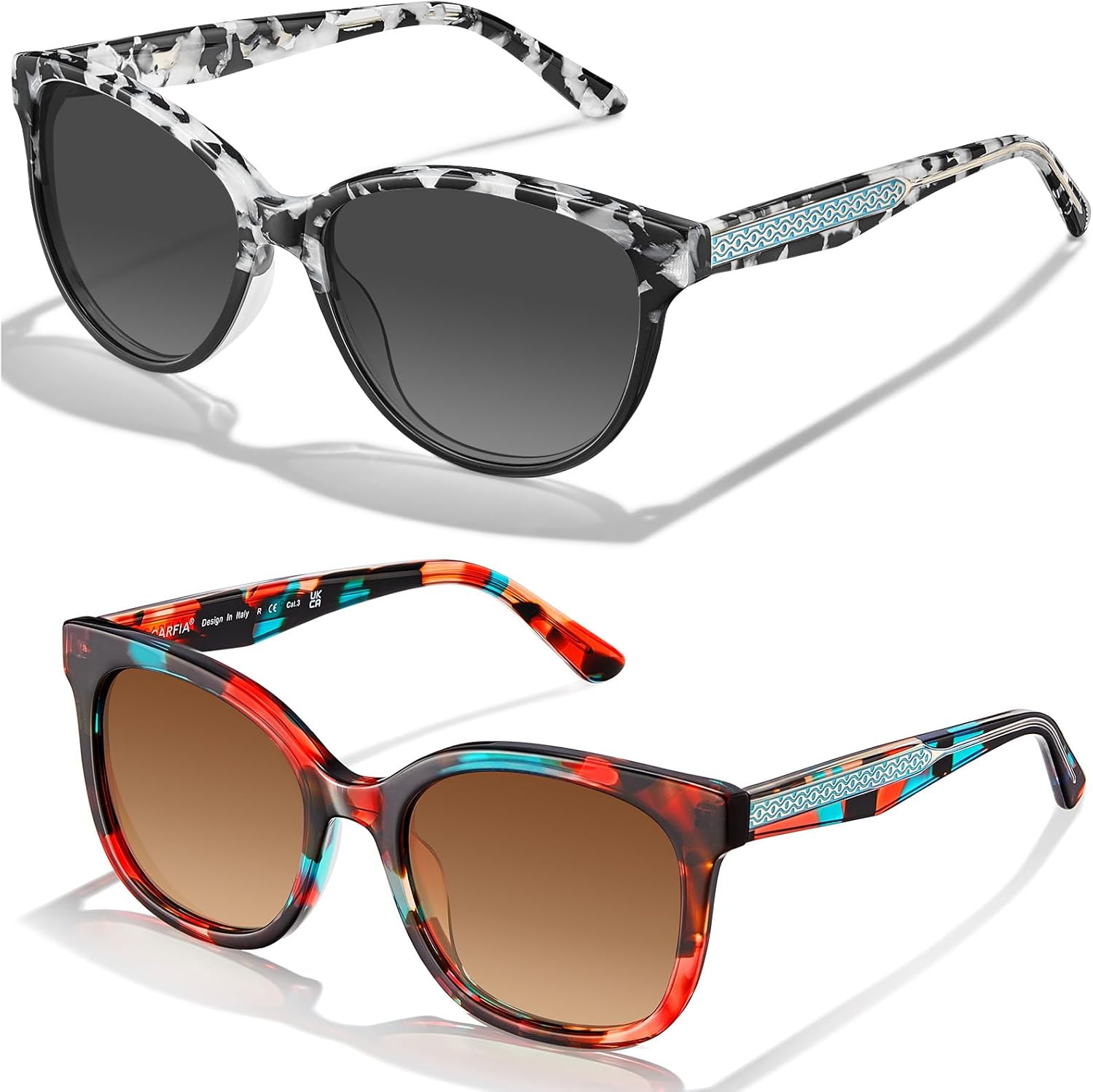 Женские поляризованные солнцезащитные очки CARFIA «Кошачий глаз» из ацетата с цветочным узором, защита от УФ-излучения, ретро-стиль с рельефным рисунком и проволочным каркасом
Женские поляризованные солнцезащитные очки CARFIA «Кошачий глаз» из ацетата с цветочным узором, защита от УФ-излучения, ретро-стиль с рельефным рисунком и проволочным каркасом