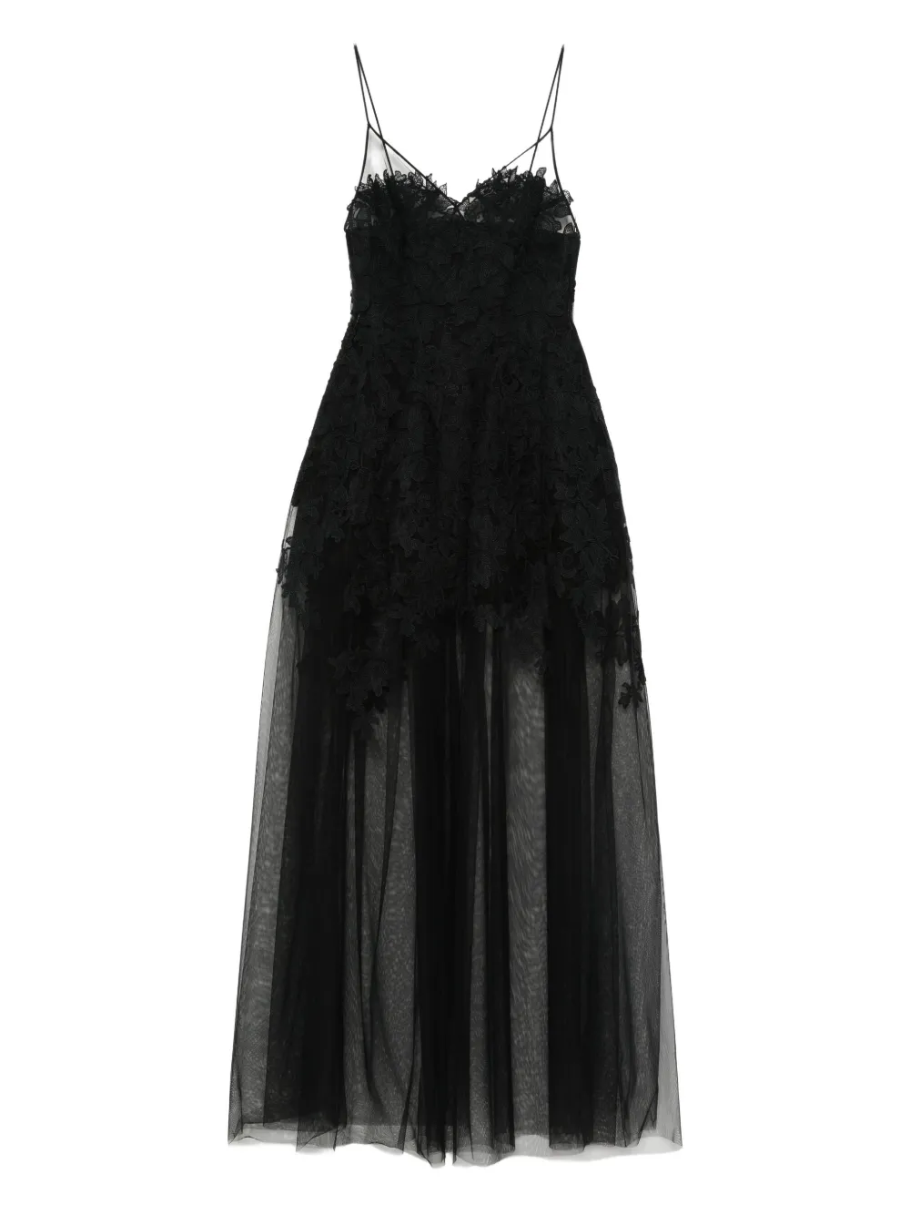Платье макси из тюля с цветочным кружевом Ermanno Scervino, черный 
Платье макси из тюля с цветочным кружевом Ermanno Scervino, черный