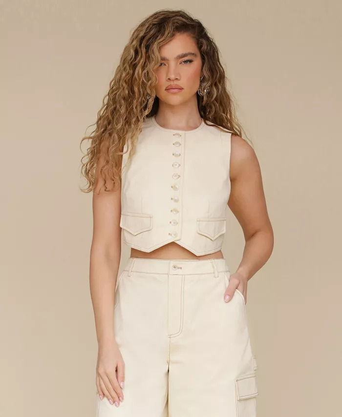 Женский укороченный жилет с круглым вырезом Avec Les Filles, коричневый
Женский укороченный жилет с круглым вырезом Avec Les Filles, коричневый