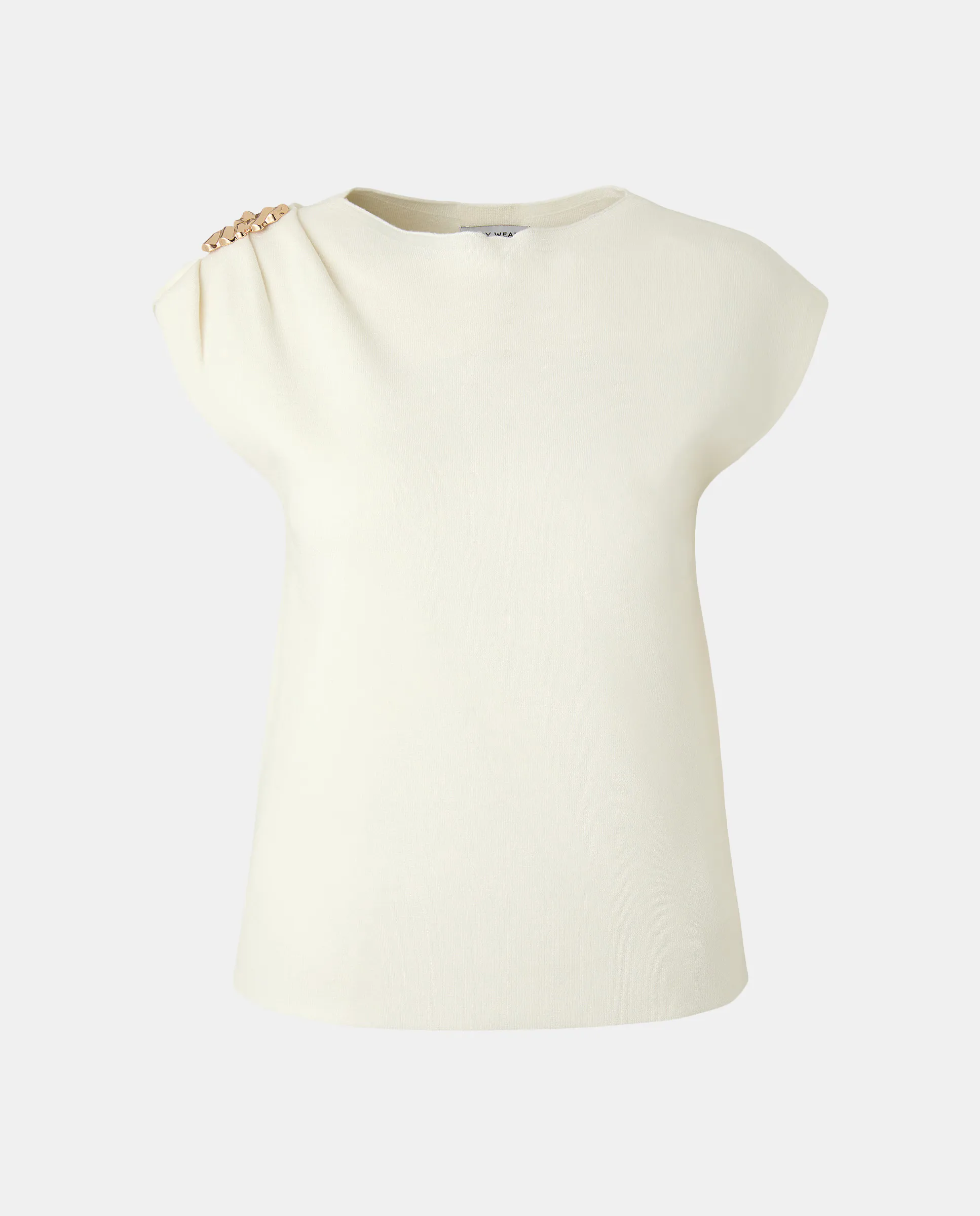 Женский топ из трикотажа с металлическим декором на плече Easy Wear, белый
Женский топ из трикотажа с металлическим декором на плече Easy Wear, белый