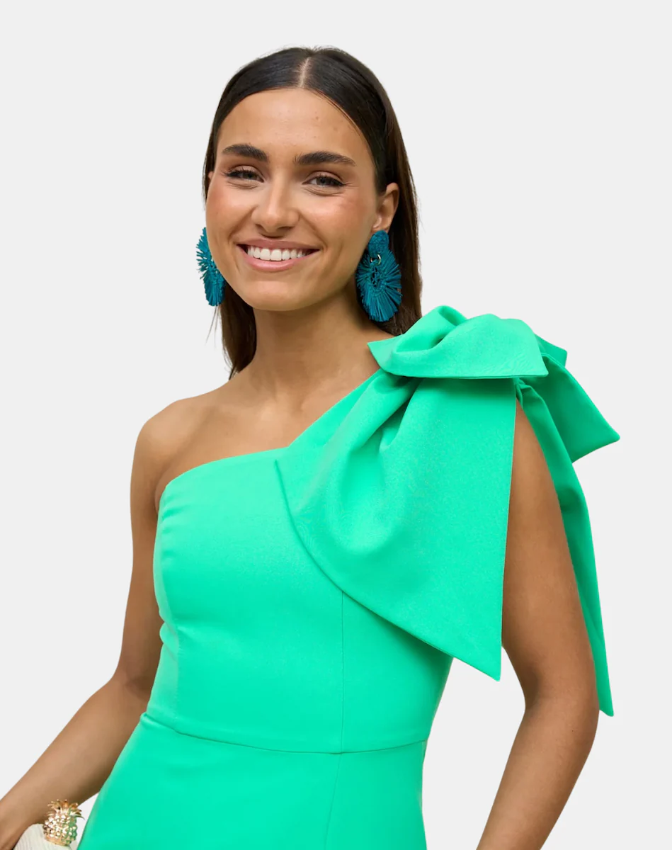 Платье с разрезом сзади и деталью в виде банта на плече MIPHAI, зеленый
Платье с разрезом сзади и деталью в виде банта на плече MIPHAI, зеленый