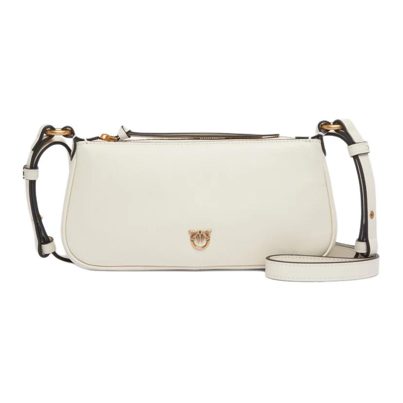 PINKO Полумесяц Коллекция Любовные Птицы Кожаная Наплечная Сумка через плечо Мини Женская Бежевая