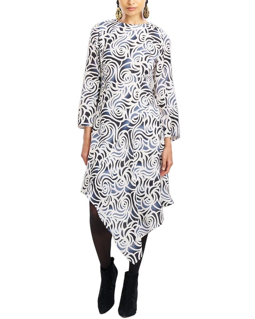 Платье Natori из смесового шелка с асимметричной драпировкой и разрезом на рукавах, белый 
Платье Natori из смесового шелка с асимметричной драпировкой и разрезом на рукавах, белый