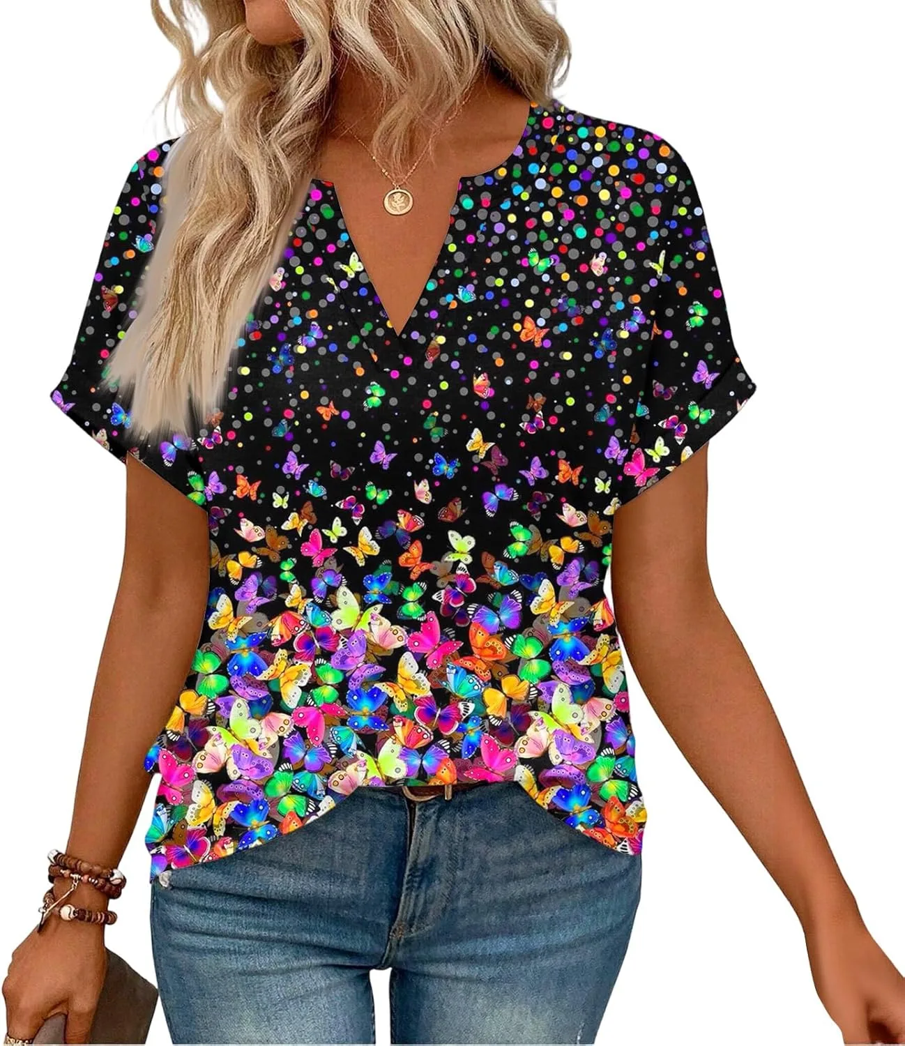 Женская футболка с V-образным вырезом, свободный крой, летняя блузка
Женская футболка с V-образным вырезом, свободный крой, летняя блузка