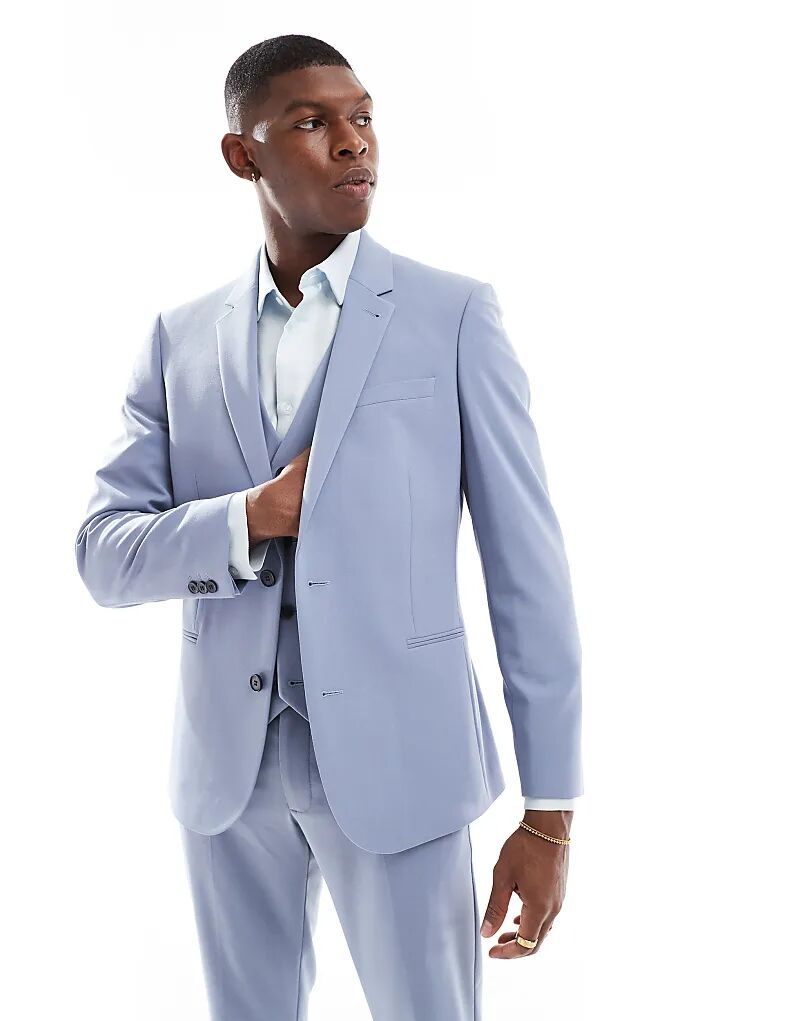 Узкий пиджак ASOS DESIGN пыльно-синего цвета 
Узкий пиджак ASOS DESIGN пыльно-синего цвета