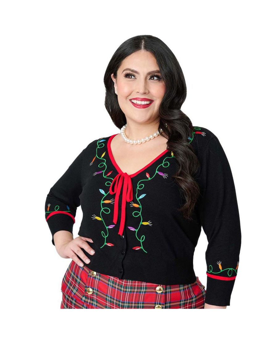 Женский укороченный вязаный кардиган 1950-х годов Unique Vintage, Black christmas lights embroidery
Женский укороченный вязаный кардиган 1950-х годов Unique Vintage, Black christmas lights embroidery